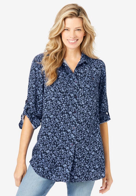 Utility Button Down Shirt, NAVY FLORAL, hi-res image number null