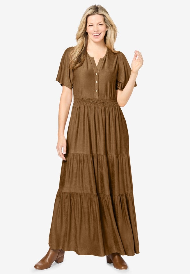 Faux Suede Tiered Dress Woman Within
