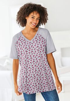 Elbow Sleeve V-Neck Baseball Tee