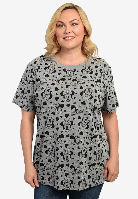 Disney Women's Minnie Mouse Hearts All-Over T-Shirt Gray, GRAY, hi-res image number null