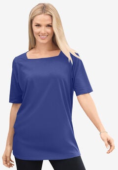 Perfect Elbow-Sleeve Square-Neck Tee