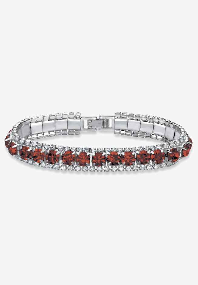 Silver Tone Tennis Bracelet Simulated Birthstones and Crystal, 7 inches, JANUARY, hi-res image number 0
