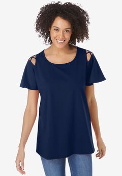 Lattice-Detail Cold-Shoulder Tee