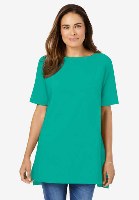 Perfect Short-Sleeve Boat-Neck Tunic, PRETTY JADE, hi-res image number null