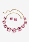 Gold Tone Necklace and Earring Set, Princess Cut Simulated Birthstones, JUNE, hi-res image number null