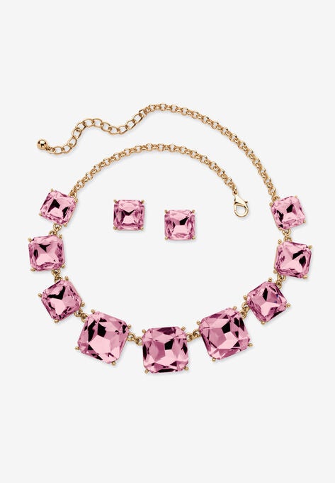 Gold Tone Necklace and Earring Set, Princess Cut Simulated Birthstones, JUNE, hi-res image number null