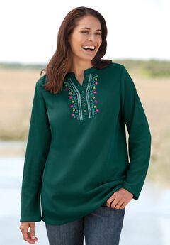 Embroidered Thermal Henley Tee
