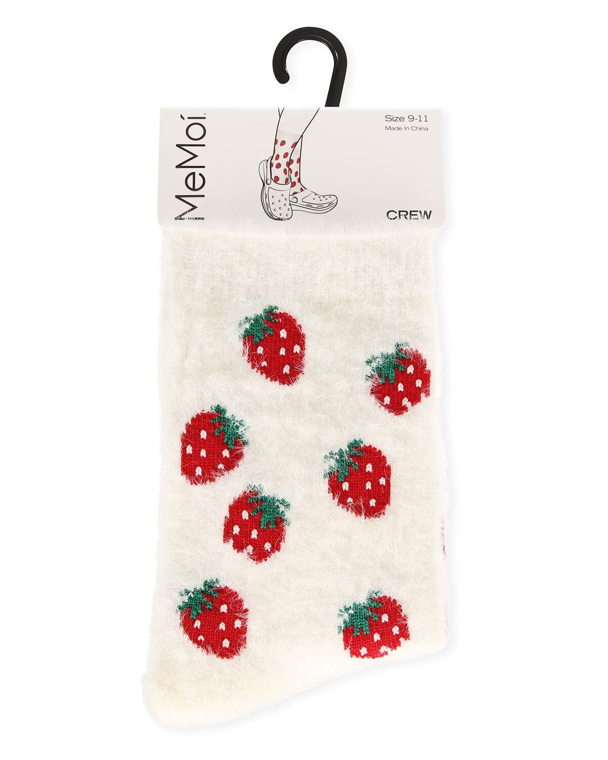 Women&#39;s Strawberries Cozy Crew Socks, WHITE, alternate image number 3