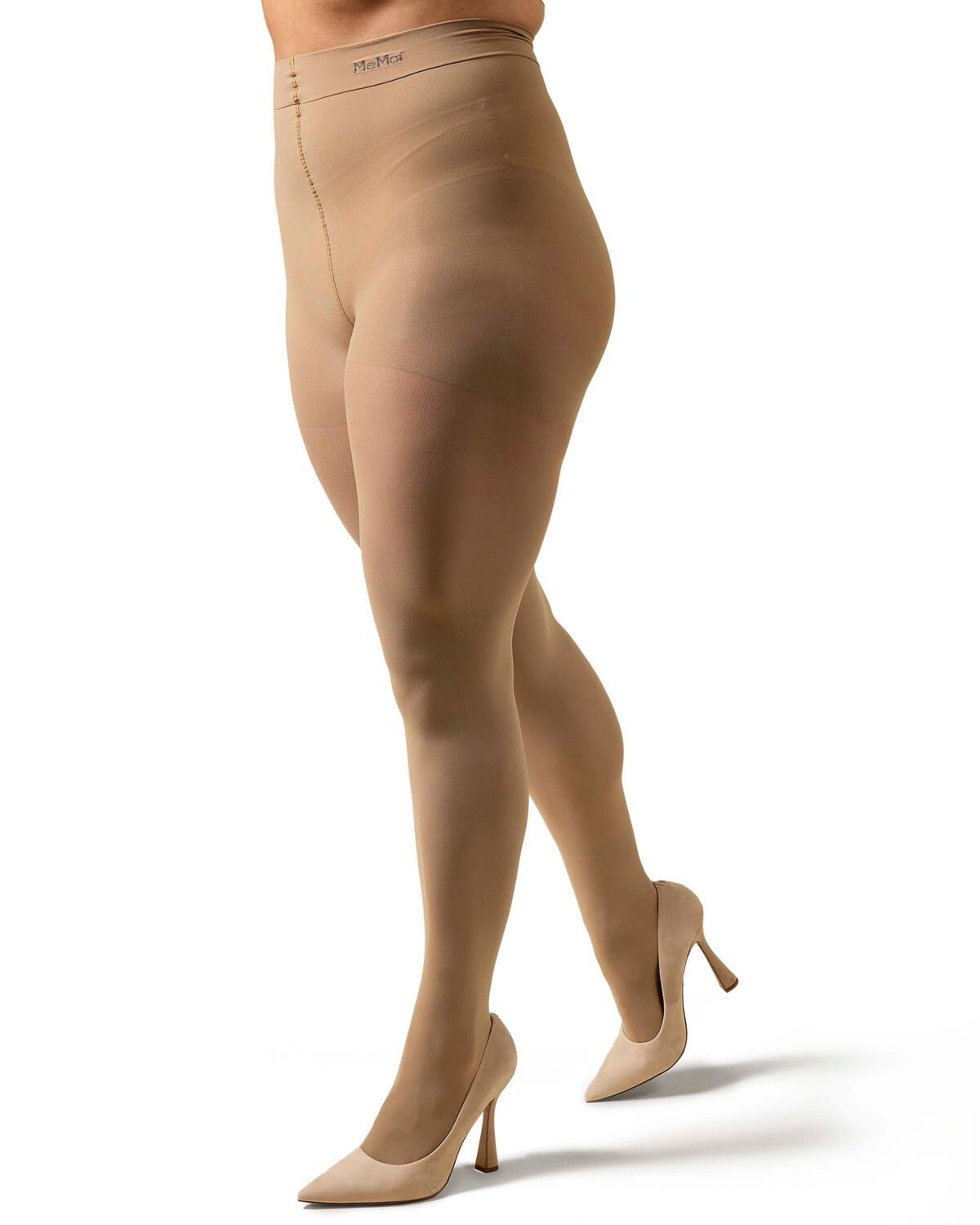 Microfiber Opaque Plus Size Curvy Control Top Tights, NATUREL, alternate image number 1