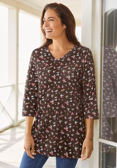 Perfect Printed Three-Quarter Sleeve V-Neck Tee