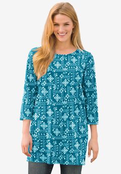 Perfect Printed Three-Quarter-Sleeve Scoopneck Tunic