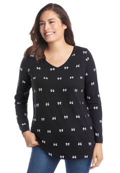 Perfect Printed Long-Sleeve V-Neck Tee