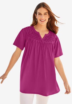 Smocked Split Neck Tunic