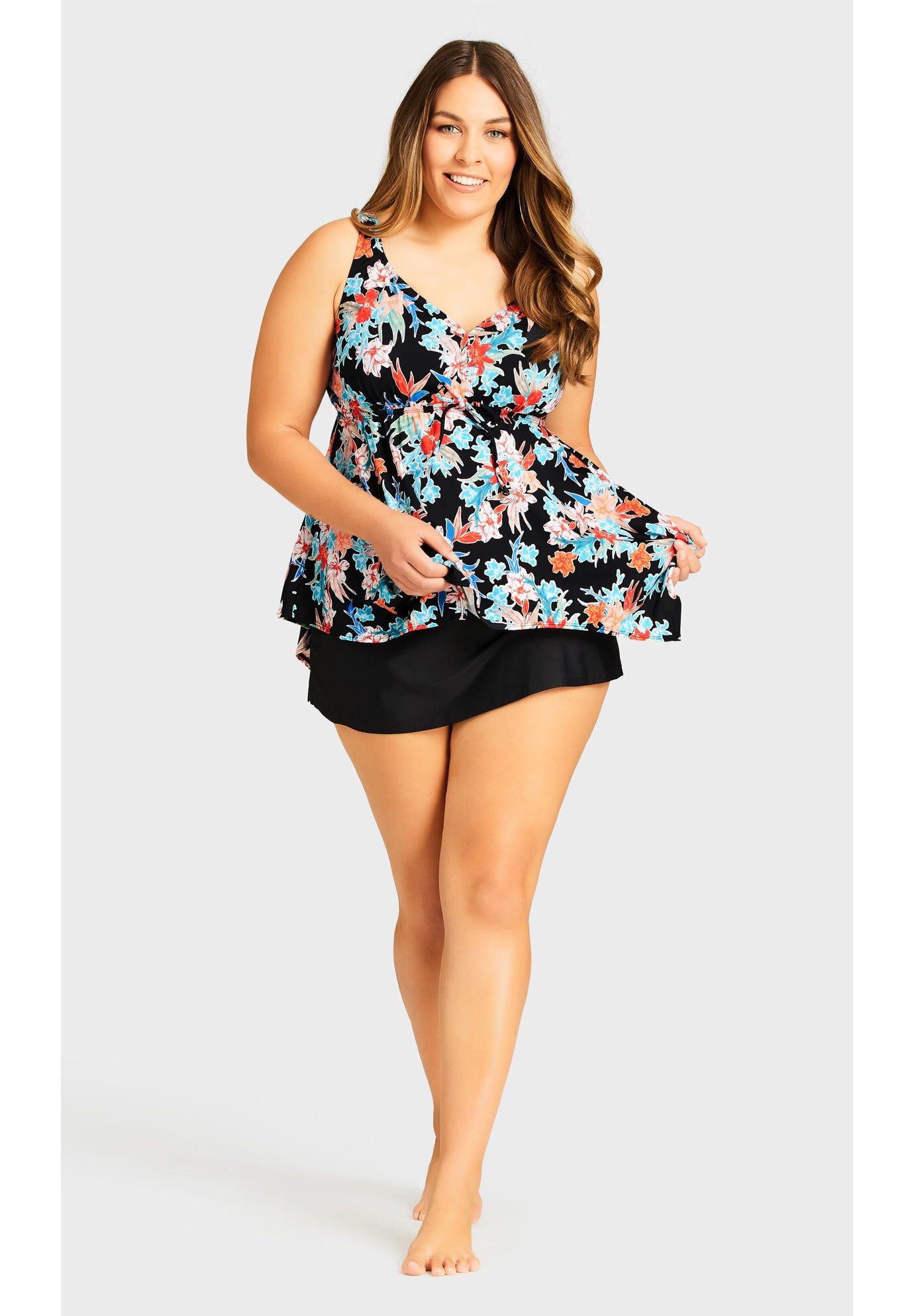 Flare Knit Swim Skirt, BLACK, hi-res image number 0