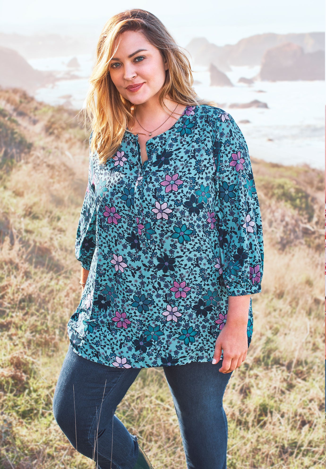 Mandarin Pleat-Back Blouse, , alternate image number 3