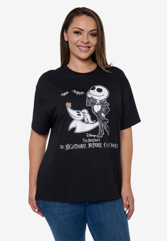 Women's Disney Nightmare Before Christmas Jack Skellington & Zero T-Shirt Black, BLACK, hi-res image number 0