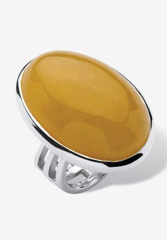Sterling Silver Genuine Yellow Jade Ring