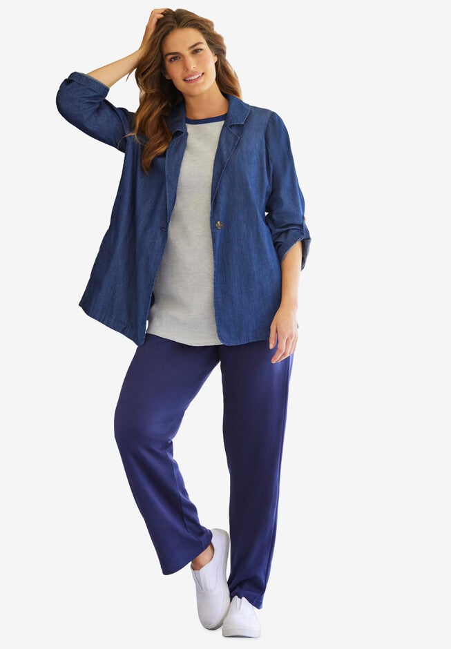 Chambray Denim Blazer, MEDIUM STONEWASH, hi-res image number null