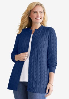 Cotton Cable Knit Cardigan Sweater