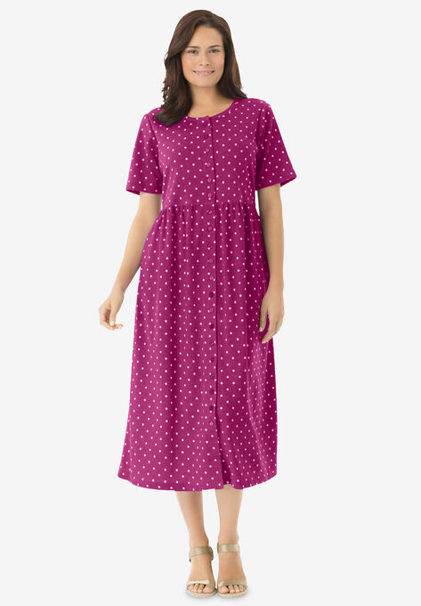 Button-Front Essential Dress, RASPBERRY POLKA DOT, hi-res image number null