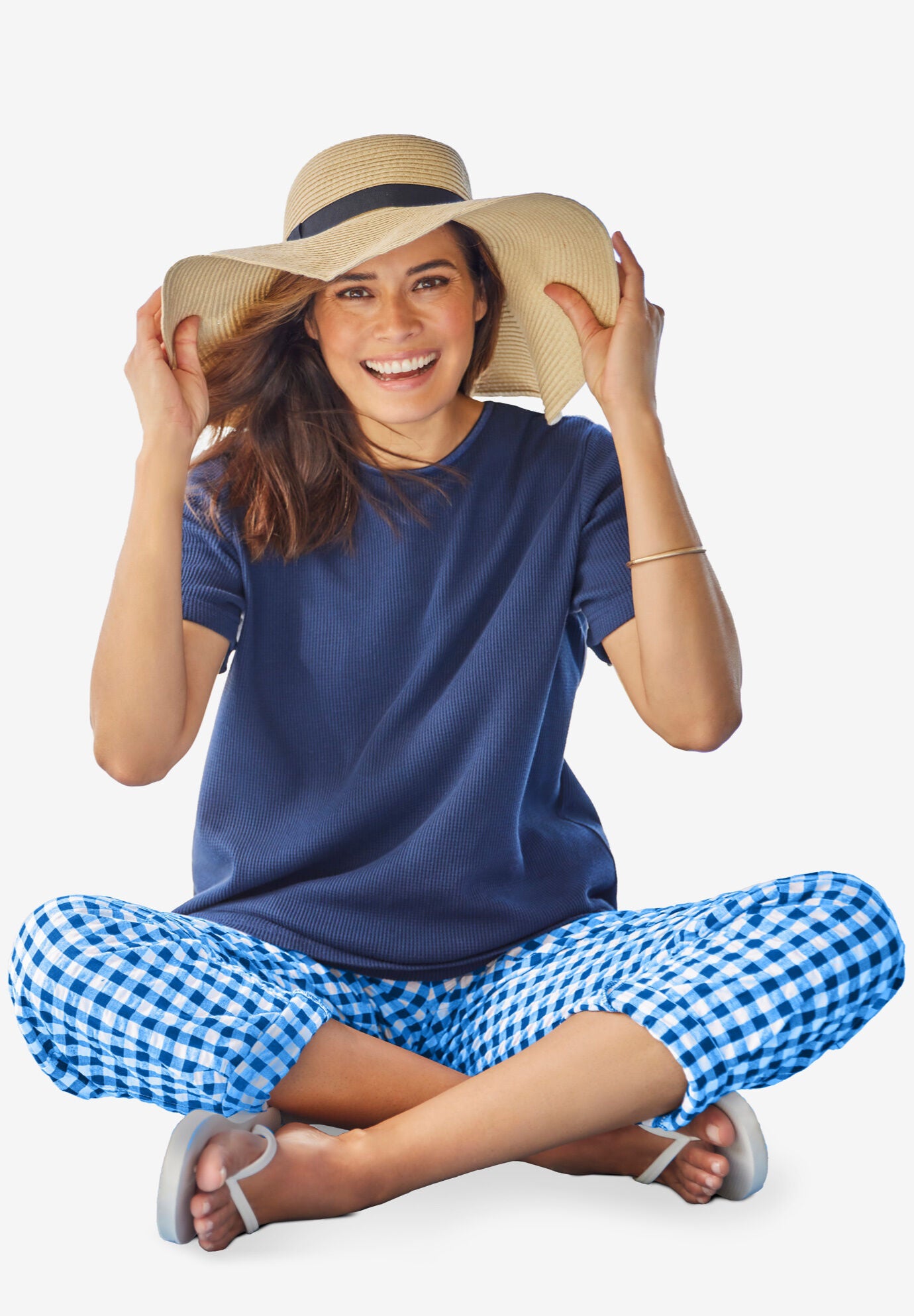 Seersucker Pull-on Elastic-Waist Pants, , alternate image number 3