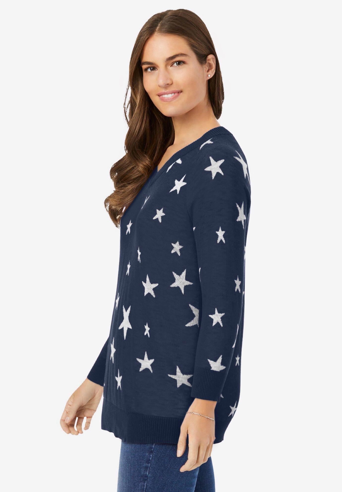 Cotton Lightweight Pullover, NAVY WHITE STARS, alternate image number 2
