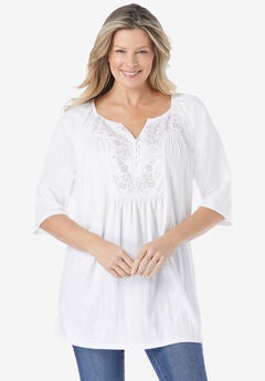 Embroidered Crinkle Tunic