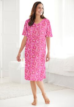 V-Neck Short Sleeve Knee-Length Cotton Sleepshirt