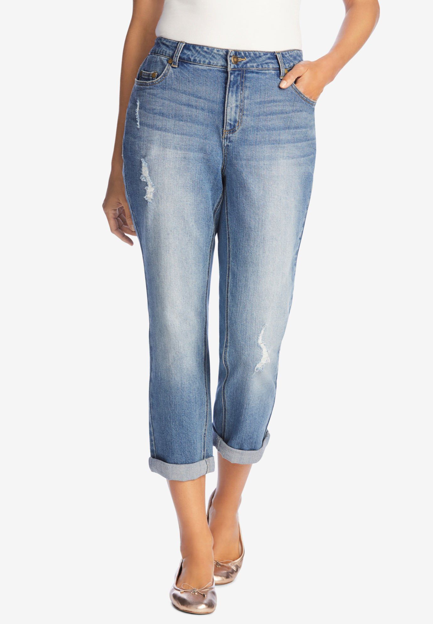 Stretch Denim Five-Pocket Girlfriend Jeans