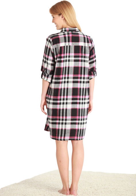 Sleepshirt in plaid flannel with button front, , alternate image number null
