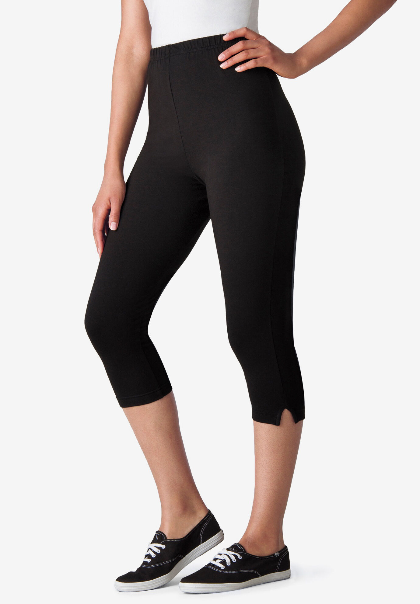 Black Leggings Cropped Length High Quality Cotton Capri Fitness Run Trousers 