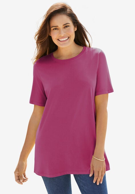 Perfect Short-Sleeve Crewneck Tee, RASPBERRY, hi-res image number null