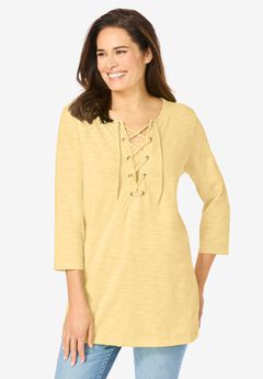 Lace-Up Three-Quarter Sleeve Tee