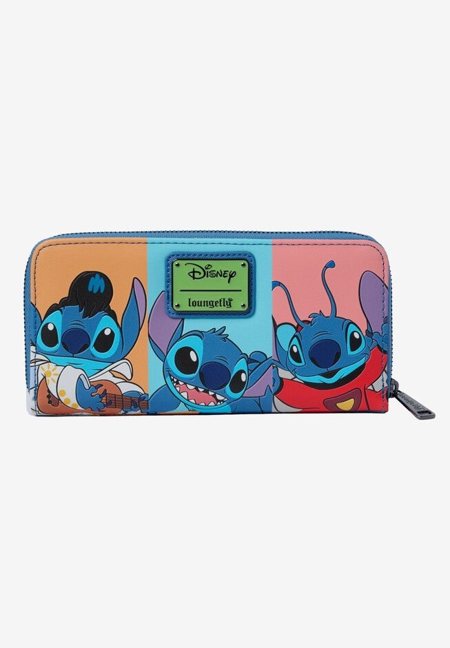 Loungefly x Disney Stitch Zip Around Wallet Color Block, BLUE, on-hover image number 1