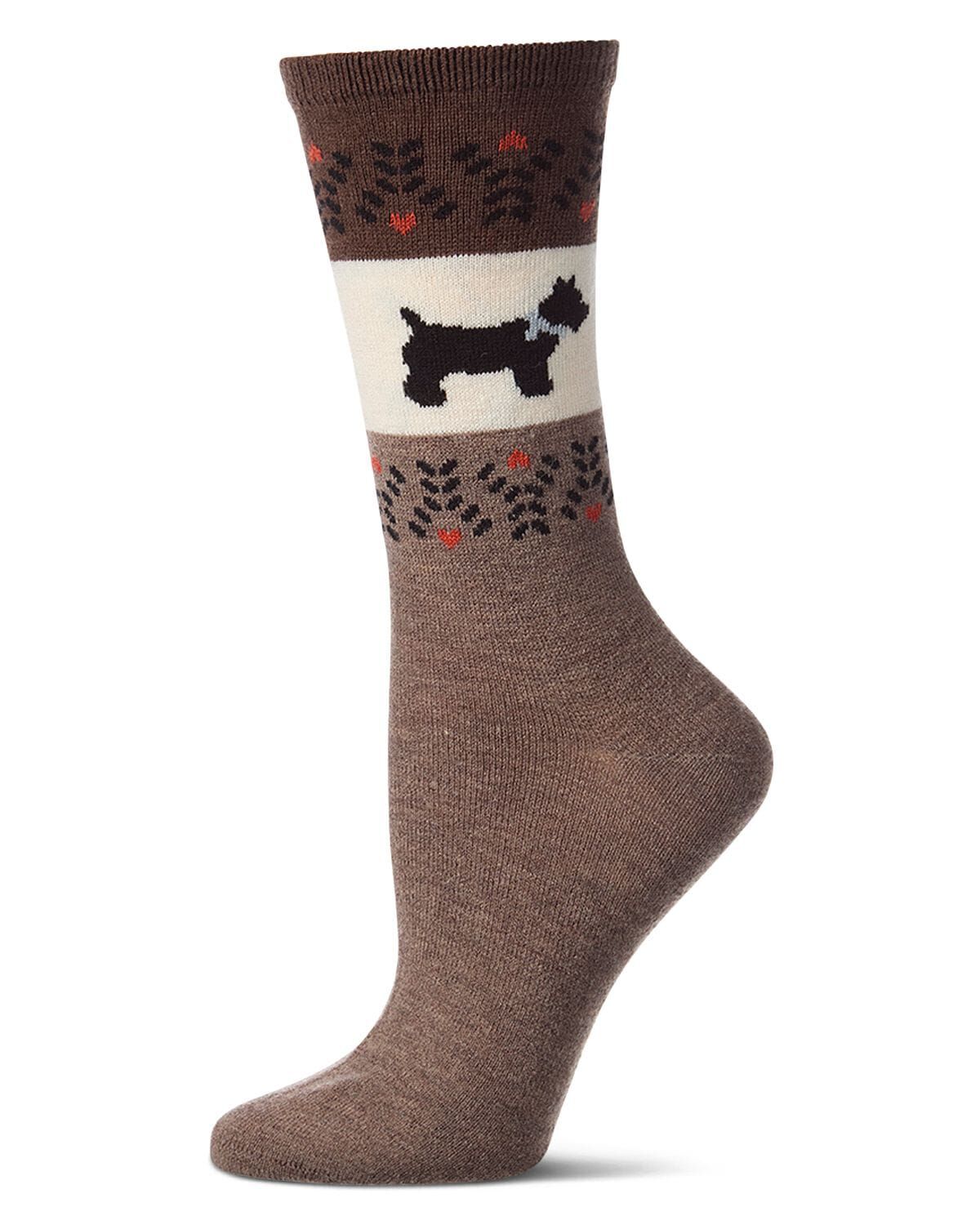 Women's Scottie-Theme Fairisle-Patterned Cashmere-Blend Crew Socks, HEMP HEATHER, hi-res image number 0