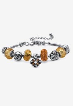 Bali Style Red Crystal Charm 8" Bracelet in Silvertone