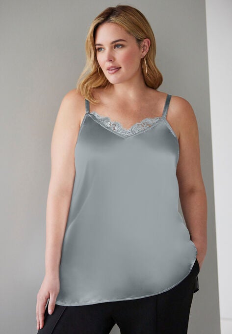 Satin Lace Tank, GUNMETAL, hi-res image number null