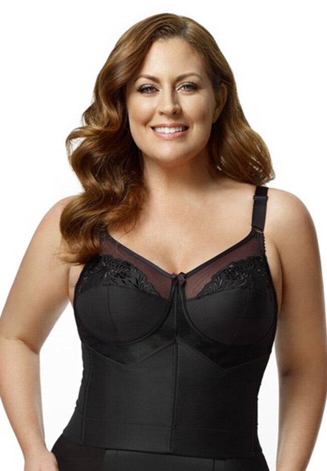 Embroidered Soft-Cup Longline Bra, BLACK, hi-res image number null