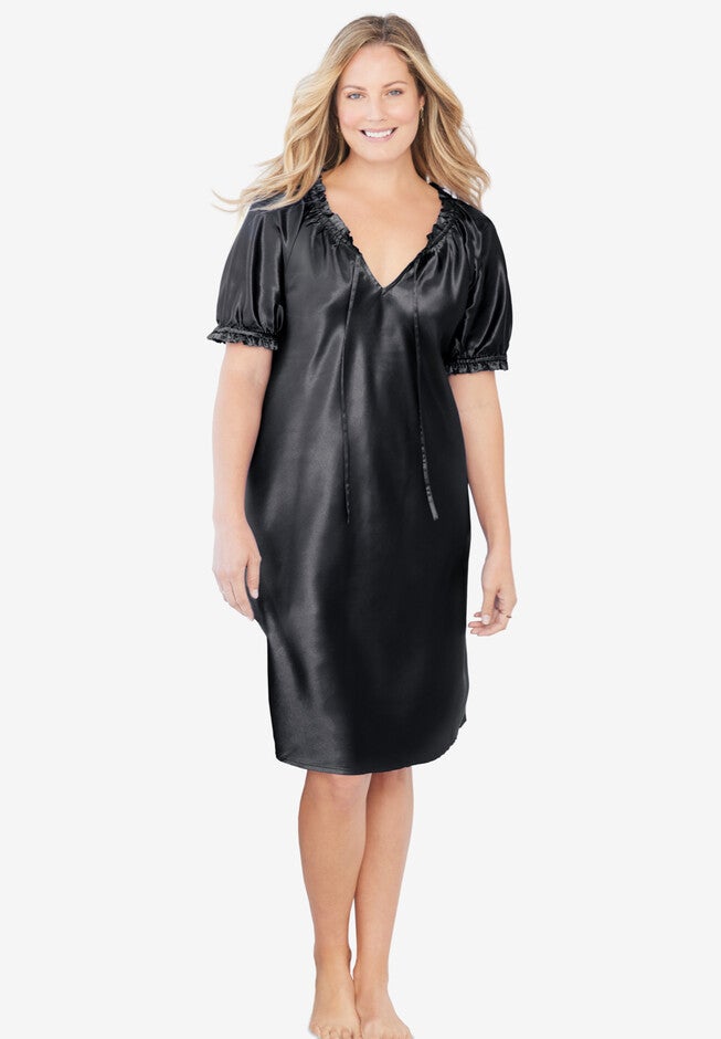 Satin Peasant Sleepshirt, BLACK, hi-res image number null