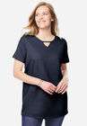 Perfect Short-Sleeve Keyhole Tee, NAVY, hi-res image number null
