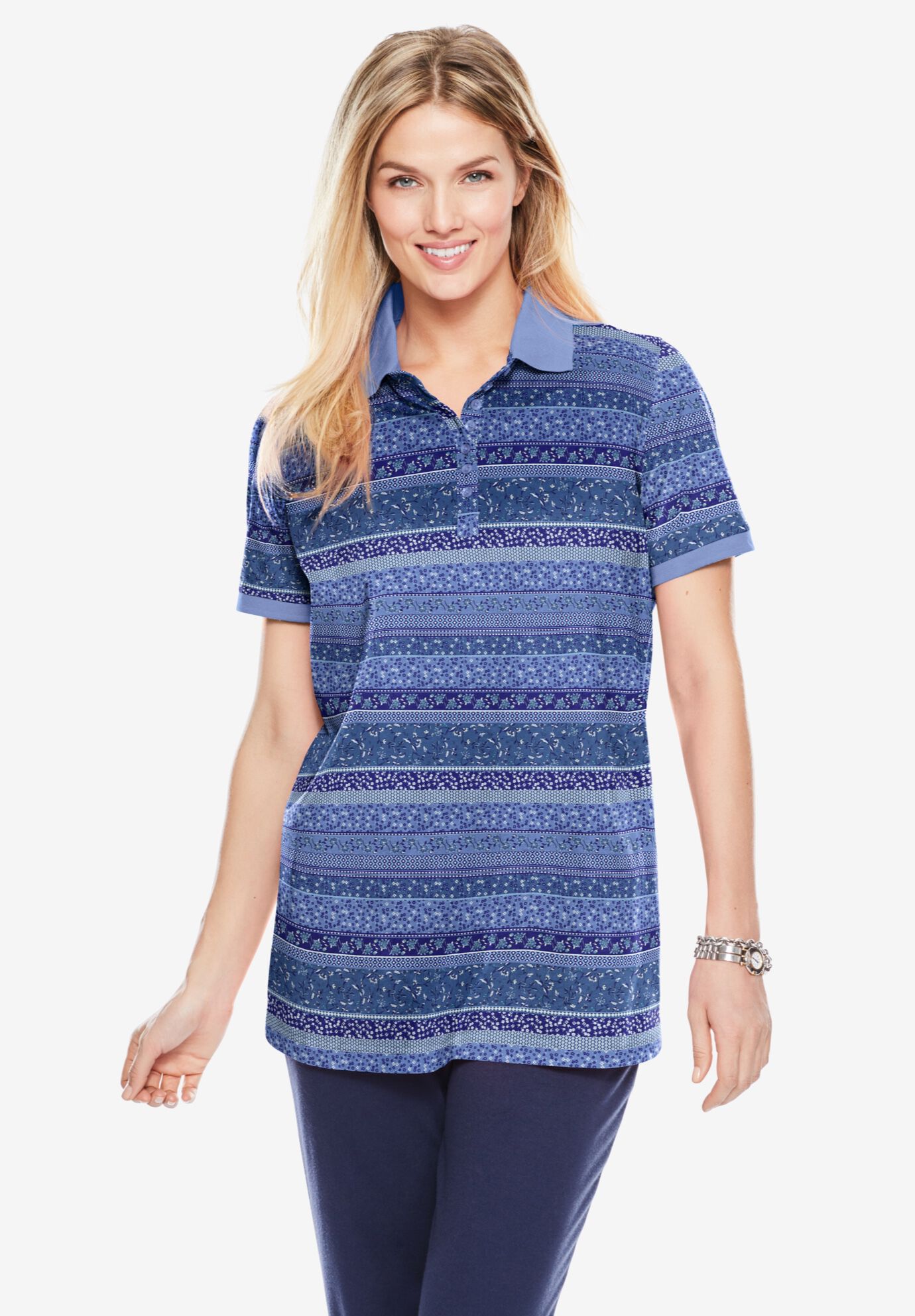 women's plus size navy blue polo shirts