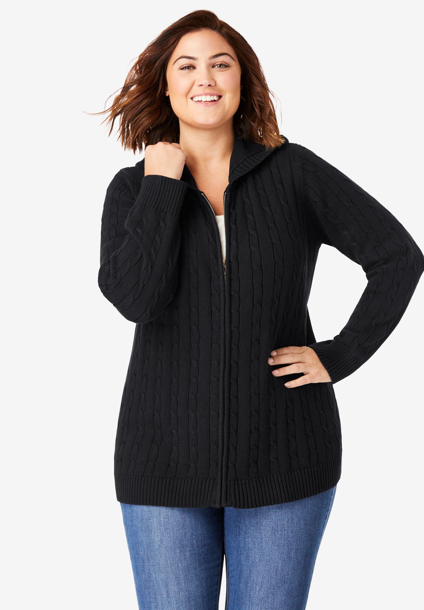 women's cable knit hooded cardigan
