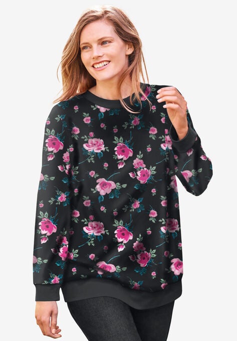 French Terry Sweatshirt, BLACK ROSE, hi-res image number null