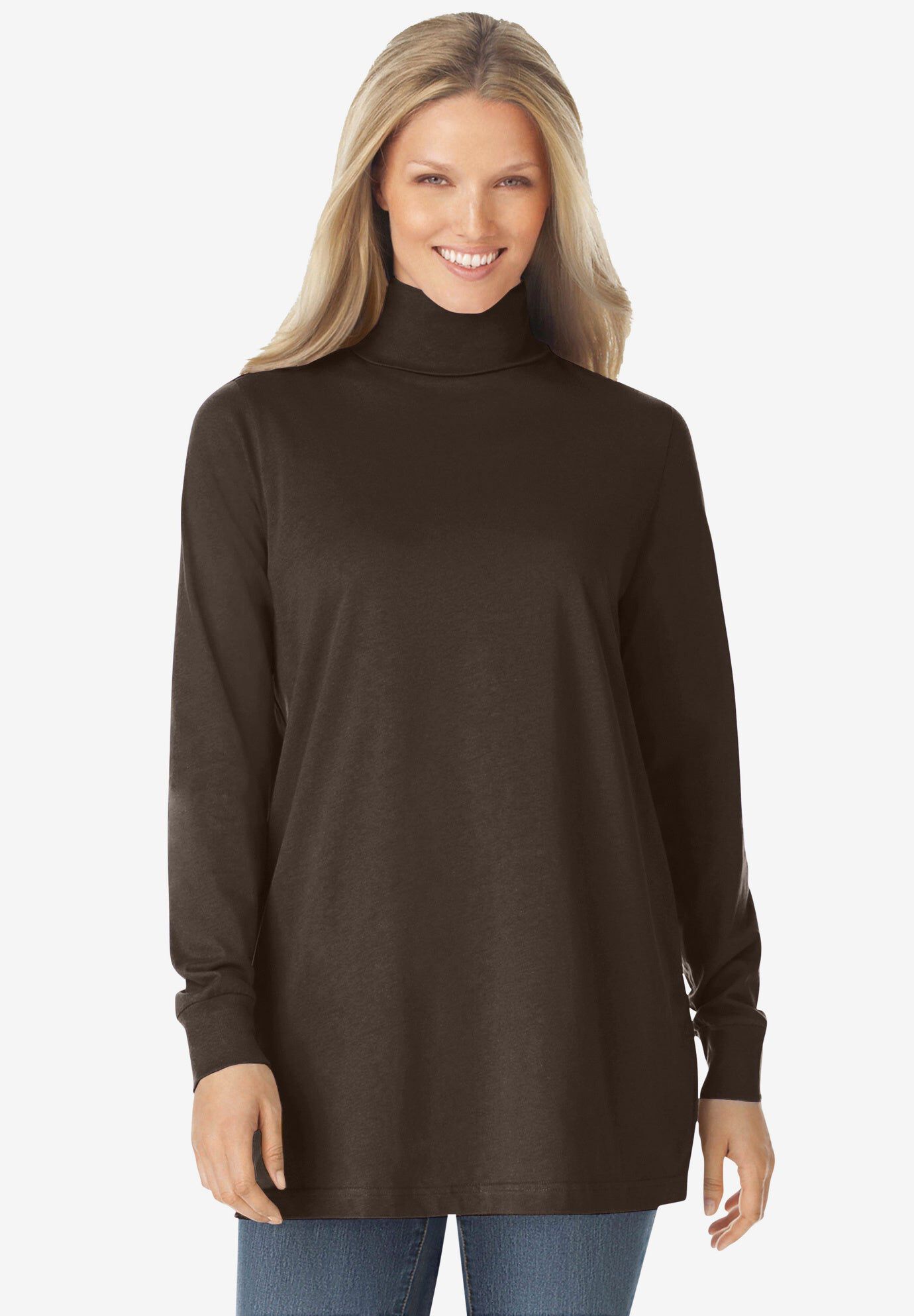 Perfect Long-Sleeve Turtleneck Tee, CHOCOLATE, hi-res image number 0