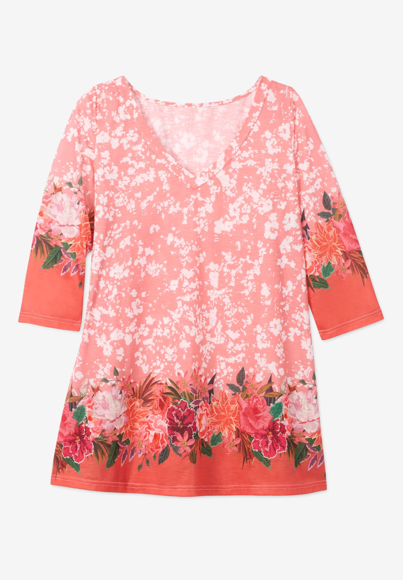 Watercolour Flower Open Collar Tunic Dress