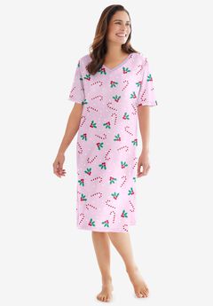 V-Neck Short Sleeve Knee-Length Cotton Sleepshirt