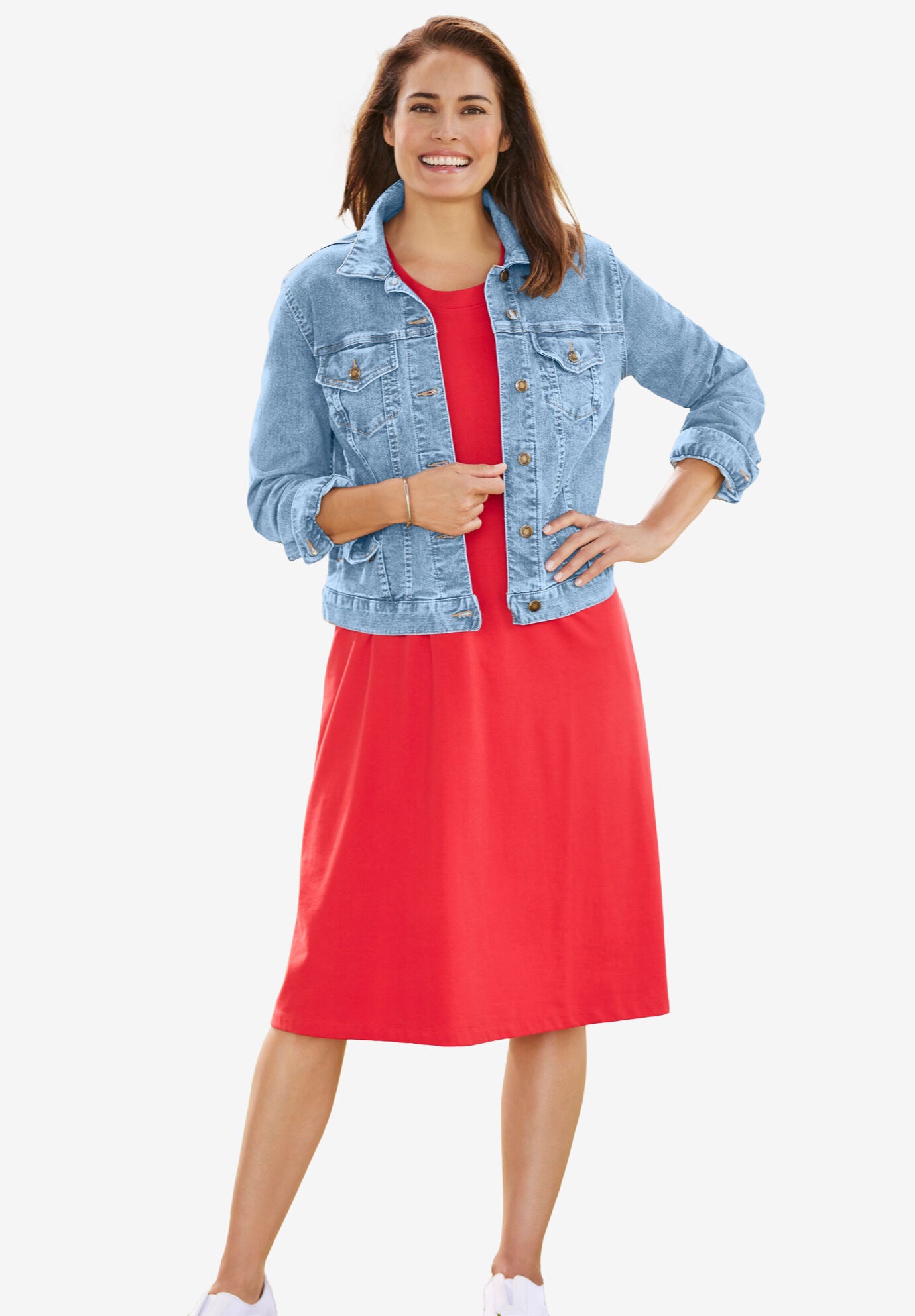 Woman Within Women s Plus Size Stretch Denim Jacket 22 W Deep Claret
