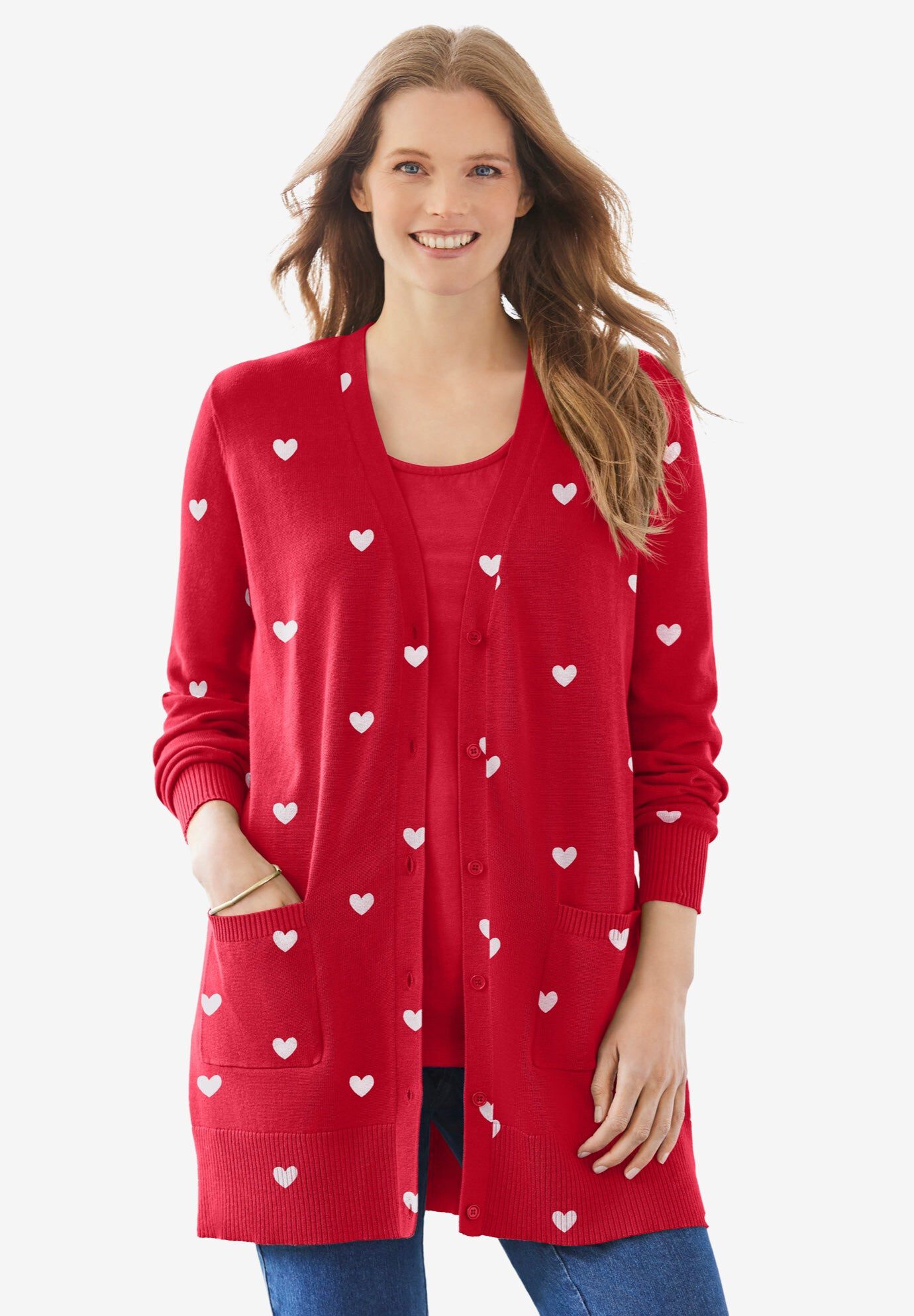 Perfect LongerLength Cotton Cardigan 1X6X, Classic Red Heart Woman