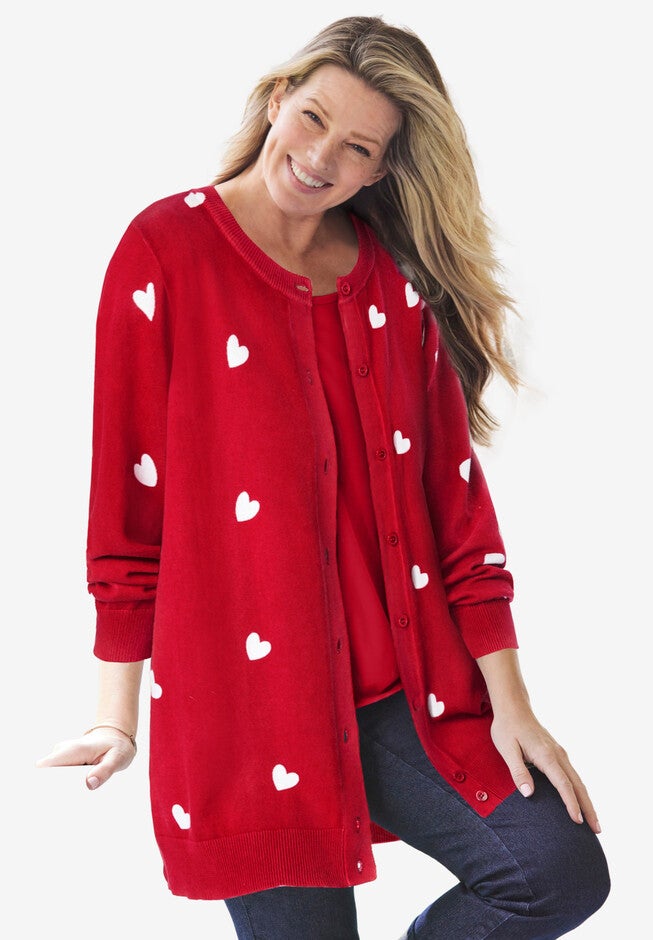 Perfect LongerLength Cotton Cardigan 1X6X, Classic Red Heart Woman