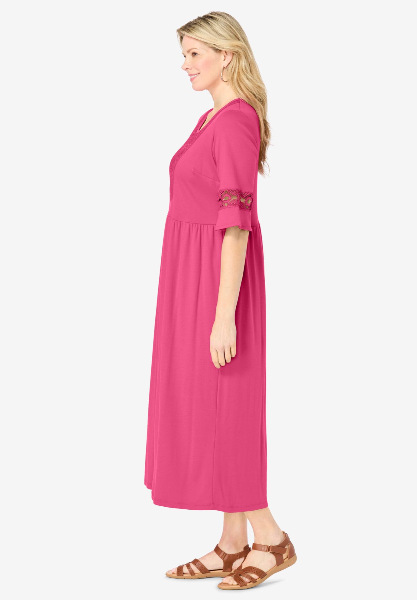 Crochet Trim Empire Knit Dress, PEONY PETAL, alternate image number 2